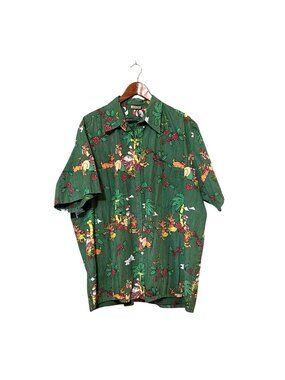 Vtg‎ Go Barefoot Hawaiian Christmas Shirt 3XL Green Santa & Reindeer Aloha Print